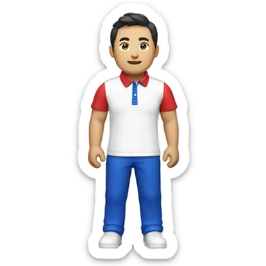 heyoon jeong with white polo shirt with red collar and cobalt blue sleeves sticker