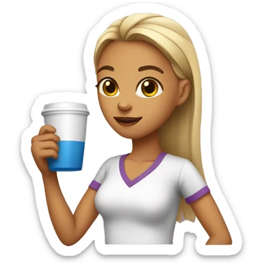 Girl wearing shirt holding cup of jus sticker