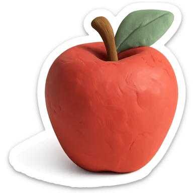 red apple in claymation style with visible fingerprints and pastel colors sticker