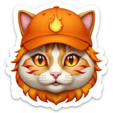 Cat with the flames in his eyes with a orange baseball hat in sticker
