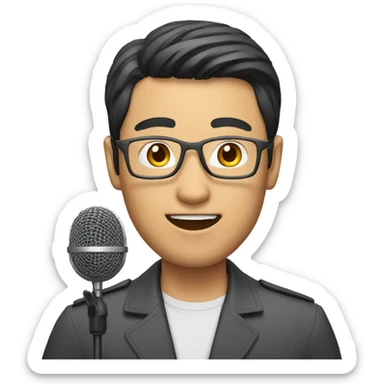 asian man  reporter with microphone sticker