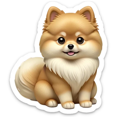 cinematic-[pomeranian]-realistic-full-body-sitting-emoji,-tail-resting-loosely-beside-its-paws,-head-tilted-dramatically, -fluffy-[cream]-fur,-simplified-yet-realistic-focused-features,-highly-detailed,-glowing-with-an-almost-sarcastic-glow sticker