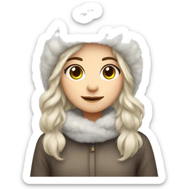 Fluffy cozy winter hat white brunette haired girl sticker
