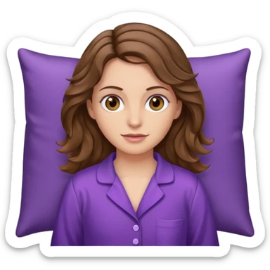 Mujer castaña ondulada blanca de ojos color miel con pijama morada sticker