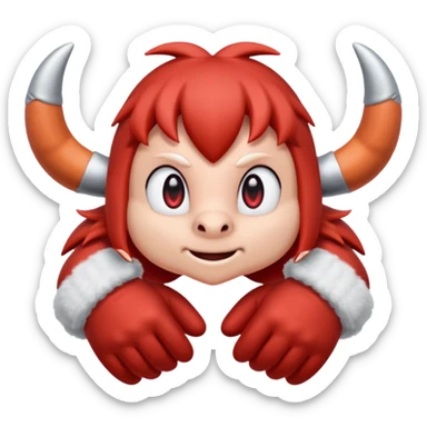 Sonic the hedgehogs friend knuckles a red animal with peach arms and white gloves he’s a echidna with red eyes and mittens with two horns on the knuckles sticker