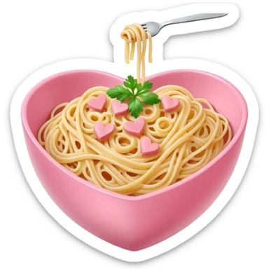 Spaghetti carbonara, in a pink bowl, the bowl should be heartshaped sticker