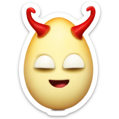 Deviled egg with red horns and a red tail sticker