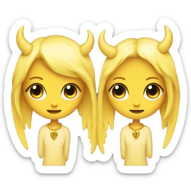 Yellow gemini twins one with angel wings other with devil horns  sticker