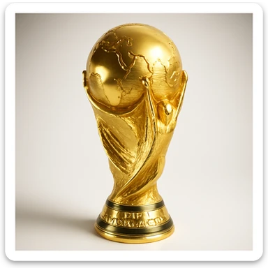 realistic gold World Cup trophy on white background sticker