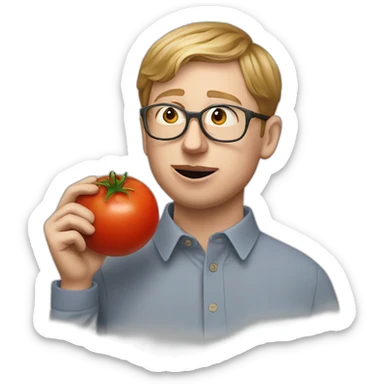 Joe pera eating a tomato sticker