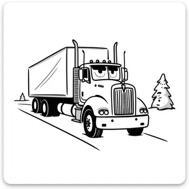 2026 Kenworth W680 flat top semi sleeper with stacks chasing an abominable snowman down the road, black doodle style sticker