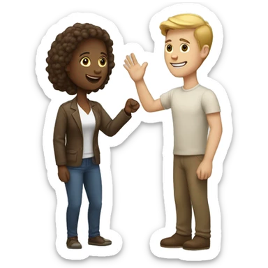 White man high-fiving a woman with light brown skin sticker