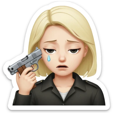 sad face with a gun pointed to its head sticker