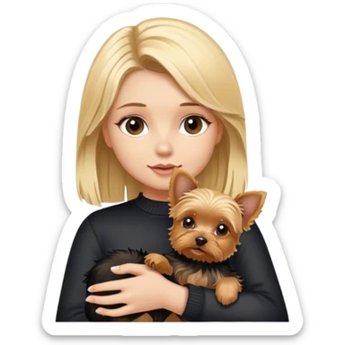 a blonde girl with a yorkie puppy sticker