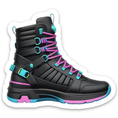 8k quailty, 8000x8000px resolution, highly detailed, ultra realistic, isolated, Women's trendy high top black color sneakers with cyberpunk style shoelaces and cyberpunk style elements, side view, 2D rendering sticker