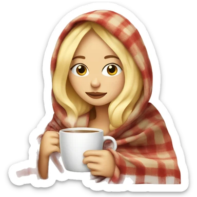 Blonde girl inside a blanket sipping coffee eyes closed sticker