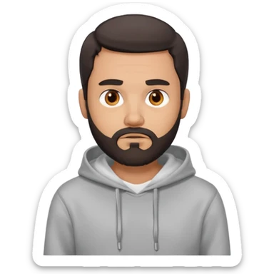 Uomo adulto con la barba capello moro occhi marroni metà busto e vestito con una felpa grigia e maglietta bianca espressione cattiva sticker