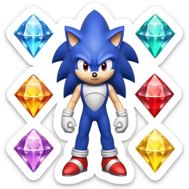 I want Sonic the hedgehog with the 7 chaos emeralds and the Goku aura transformation, where is the super Sonic aura Is a power 7 diamonds, red, blue, yellow, green, white, cyan and purple sticker