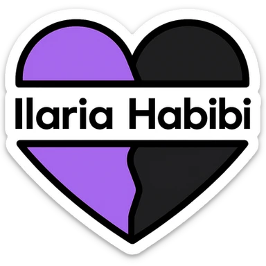 Change the font of the text 'Illarias Habibi' to a modern geometric style, keeping the split black and purple heart with no background. sticker