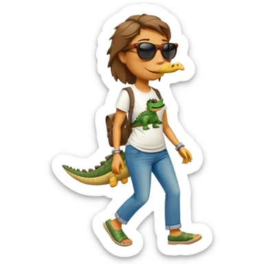 anthropomorphised female crocodile in a band t-shirt and jeans wearing sunglasses walking upright sticker