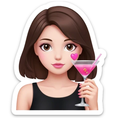 brunette hair down girl black top holding a pink cosmo sticker