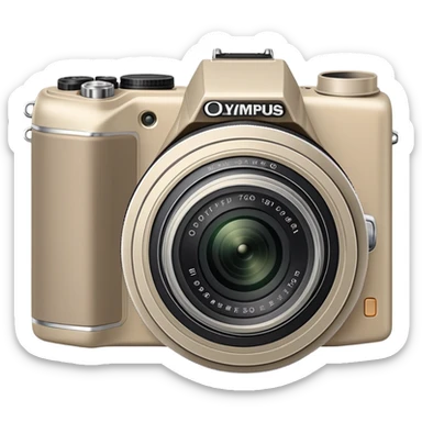 Extremely minimal Olympus Superzoom 70G camera, grayish-beige color, very simplified design with only essential elements, basic rectangular shape, minimal indication of lens, clean flat style with almost no details sticker