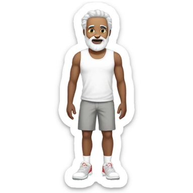 pearson with white tank top, red shorts, white shoes, light grey flat hair and a light grey beard sticker