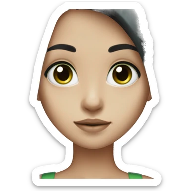 skinny girl with long black hair, pale skin, green eyes and black tank top  sticker