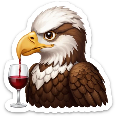 Real picture of a eagle bird with the word Thirsty Thorpies on her chest drinking wine  sticker