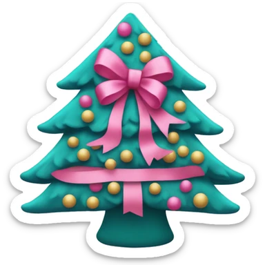 Pink Christmas tree with a teal bow sticker