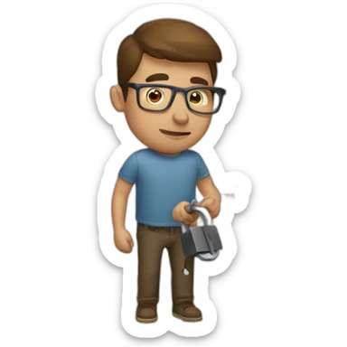 brown-short-haired man with glasses, struggling to fit a key into a door-lock sticker