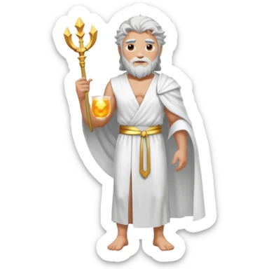 fullbody silverhair shirtless god ZEUS, white robe over shoulder, standing still sticker