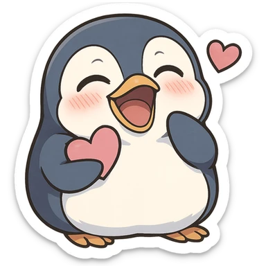 anime style penguin laughing with a heart, looking sweet sticker