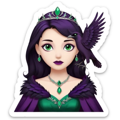 Raven Princess – feather brooch + plum gown,Shadow Princesses. sticker
