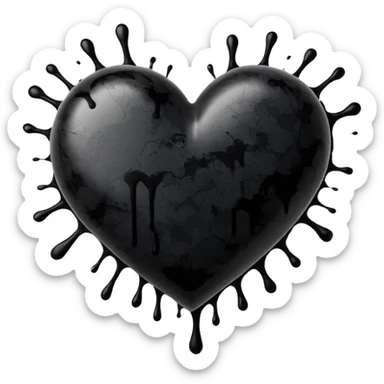 black ink heart emoji with ink streaks, isolated on white background, grung sticker