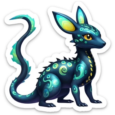 Colorful Iridescent Exotic Salandit-Aurorus-Umbreon-Fakémon-hybrid-creature (full body)  sticker