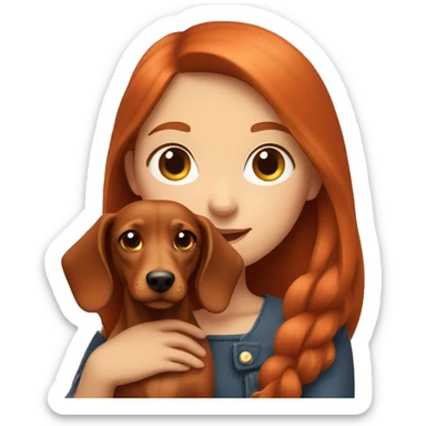 red-haired young girl with a dachshund in her arms sticker