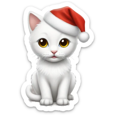 Girl white kitten with Santa outfit  sticker