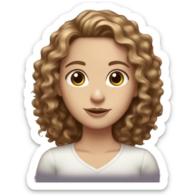 White girl, brown curly/wavy hair with brown eyes sticker