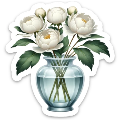 White peonies in crystal vintage  vase  sticker