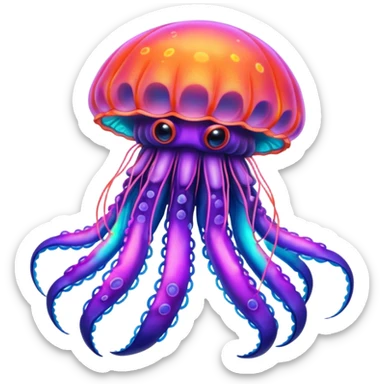 Neon glowing jellyfish-crab-squi sticker