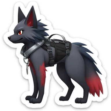 Cool Edgy Zorua-Zoroark-Mightyena with a collar and harness full body sticker