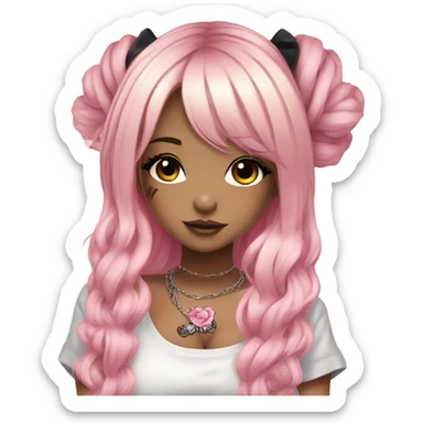hime gyaru girl, tattoos, blonde and pink hair, dark makeup, white tee sticker