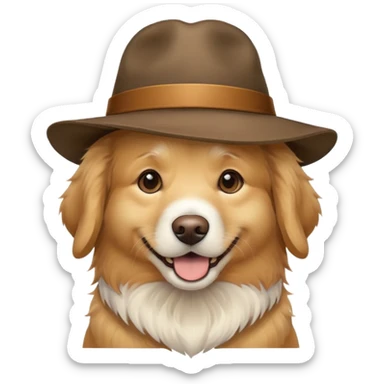 Golden retriever wearing a hat sticker