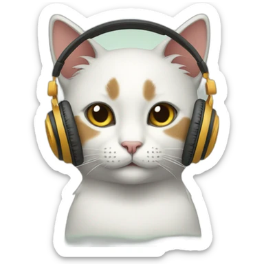 cat with headphones and book sticker