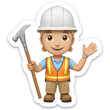 A cute circle character with white hard hat and stick arms and feet sticker