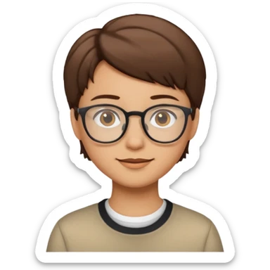 A person emoji with glasses and small smile with short brown hair sticker