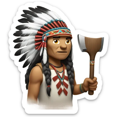 Native American chief with head dress and hatchet  sticker