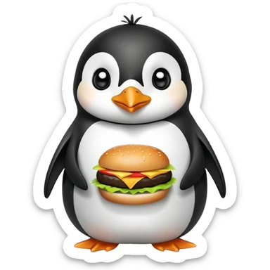 cute penguin eating a hamburger sticker