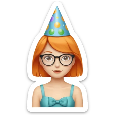 party hatted orange haired girl glasses wearing dress sticker